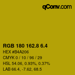 カラーコード: RGB 180 162.8 6.4 | qconv.com