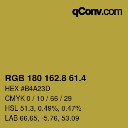 カラーコード: RGB 180 162.8 61.4 | qconv.com