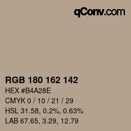 Color code: RGB 180 162 142 | qconv.com