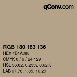 Color code: RGB 180 163 136 | qconv.com