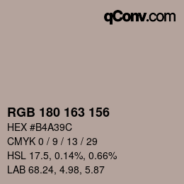 カラーコード: RGB 180 163 156 | qconv.com