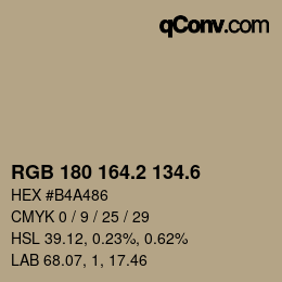 カラーコード: RGB 180 164.2 134.6 | qconv.com