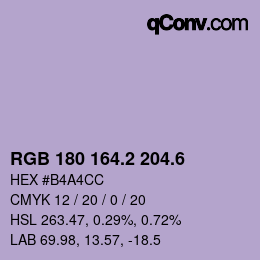 カラーコード: RGB 180 164.2 204.6 | qconv.com
