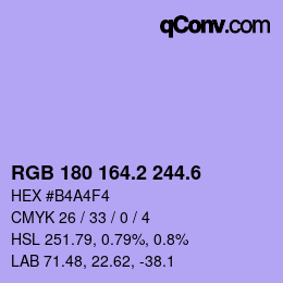 カラーコード: RGB 180 164.2 244.6 | qconv.com