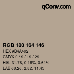 Color code: RGB 180 164 146 | qconv.com