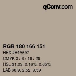 Color code: RGB 180 166 151 | qconv.com