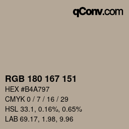 Farbcode: RGB 180 167 151 | qconv.com