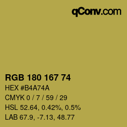 颜色代码: RGB 180 167 74 | qconv.com
