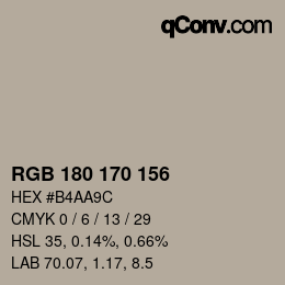カラーコード: RGB 180 170 156 | qconv.com