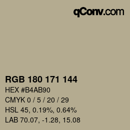 Color code: RGB 180 171 144 | qconv.com