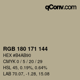 Color code: RGB 180 171 144 | qconv.com