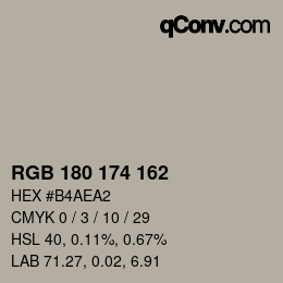 Color code: RGB 180 174 162 | qconv.com