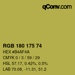Código de color: RGB 180 175 74 | qconv.com