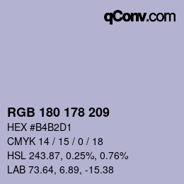 Color code: RGB 180 178 209 | qconv.com