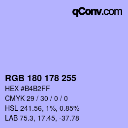 Color code: RGB 180 178 255 | qconv.com