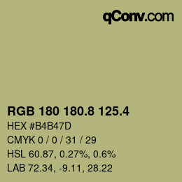 カラーコード: RGB 180 180.8 125.4 | qconv.com