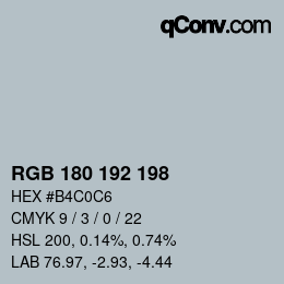 颜色代码: RGB 180 192 198 | qconv.com