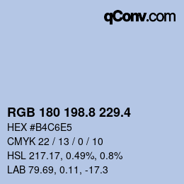 カラーコード: RGB 180 198.8 229.4 | qconv.com