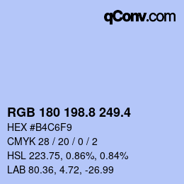 カラーコード: RGB 180 198.8 249.4 | qconv.com