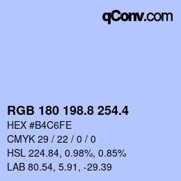カラーコード: RGB 180 198.8 254.4 | qconv.com