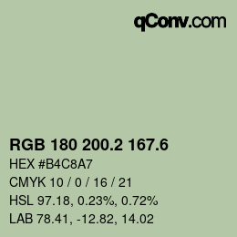 カラーコード: RGB 180 200.2 167.6 | qconv.com