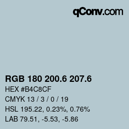 カラーコード: RGB 180 200.6 207.6 | qconv.com
