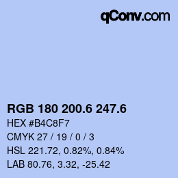 カラーコード: RGB 180 200.6 247.6 | qconv.com