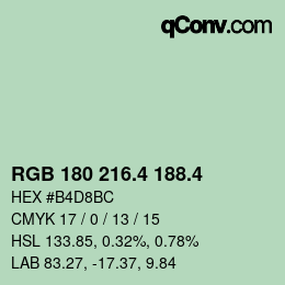 カラーコード: RGB 180 216.4 188.4 | qconv.com