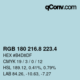 カラーコード: RGB 180 216.8 223.4 | qconv.com