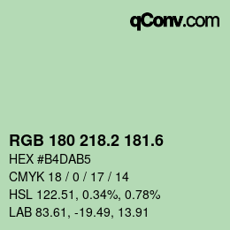 カラーコード: RGB 180 218.2 181.6 | qconv.com