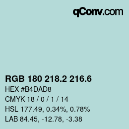 カラーコード: RGB 180 218.2 216.6 | qconv.com