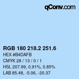 カラーコード: RGB 180 218.2 251.6 | qconv.com