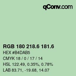 カラーコード: RGB 180 218.6 181.6 | qconv.com