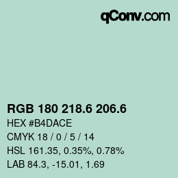 カラーコード: RGB 180 218.6 206.6 | qconv.com