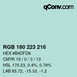颜色代码: RGB 180 223 216 | qconv.com