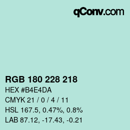 颜色代码: RGB 180 228 218 | qconv.com