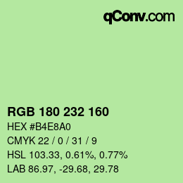 Color code: RGB 180 232 160 | qconv.com