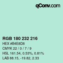 Color code: RGB 180 232 216 | qconv.com