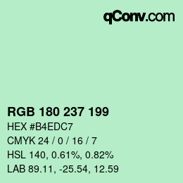 Color code: RGB 180 237 199 | qconv.com