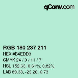 Color code: RGB 180 237 211 | qconv.com