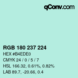 Color code: RGB 180 237 224 | qconv.com