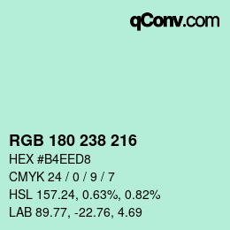 Color code: RGB 180 238 216 | qconv.com