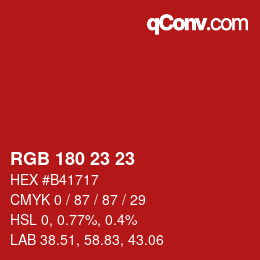 Color code: RGB 180 23 23 | qconv.com