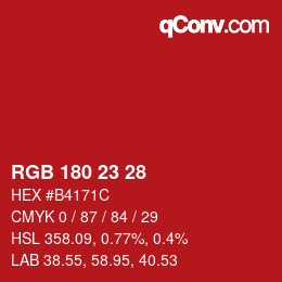 カラーコード: RGB 180 23 28 | qconv.com
