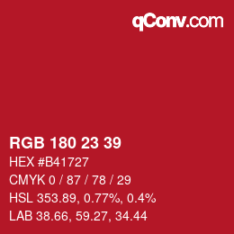 カラーコード: RGB 180 23 39 | qconv.com