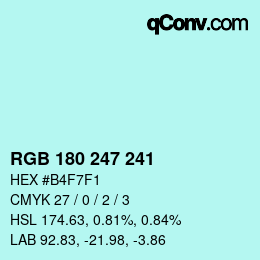 颜色代码: RGB 180 247 241 | qconv.com