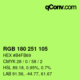 Color code: RGB 180 251 105 | qconv.com