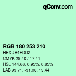 Color code: RGB 180 253 210 | qconv.com