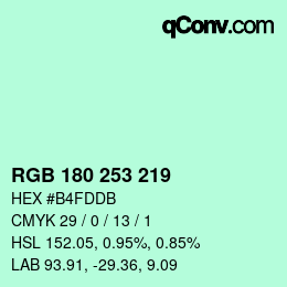 Color code: RGB 180 253 219 | qconv.com