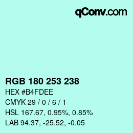 Color code: RGB 180 253 238 | qconv.com